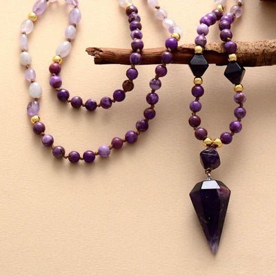 Olivenorma Natürliche Amethyst Purpur Jade Perlen Mala Kette 