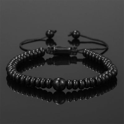 Olivenorma Lavagestein Obsidian Verstellbares Herrenarmband 