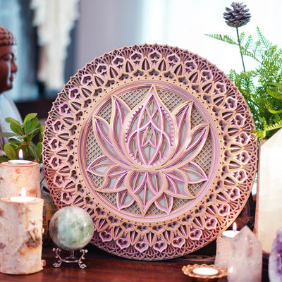 Olivenorma Pink Lotus Mandala 3D Gravur Wanddeko