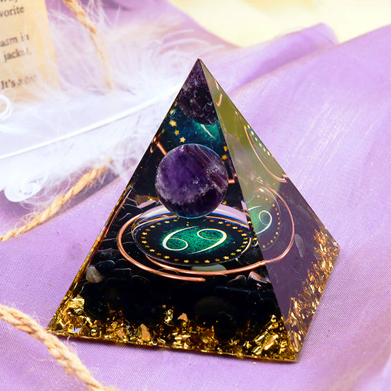 Olivenorma Amethystkugel mit Obsidian Sternzeichen Krebs Orgonpyramide 