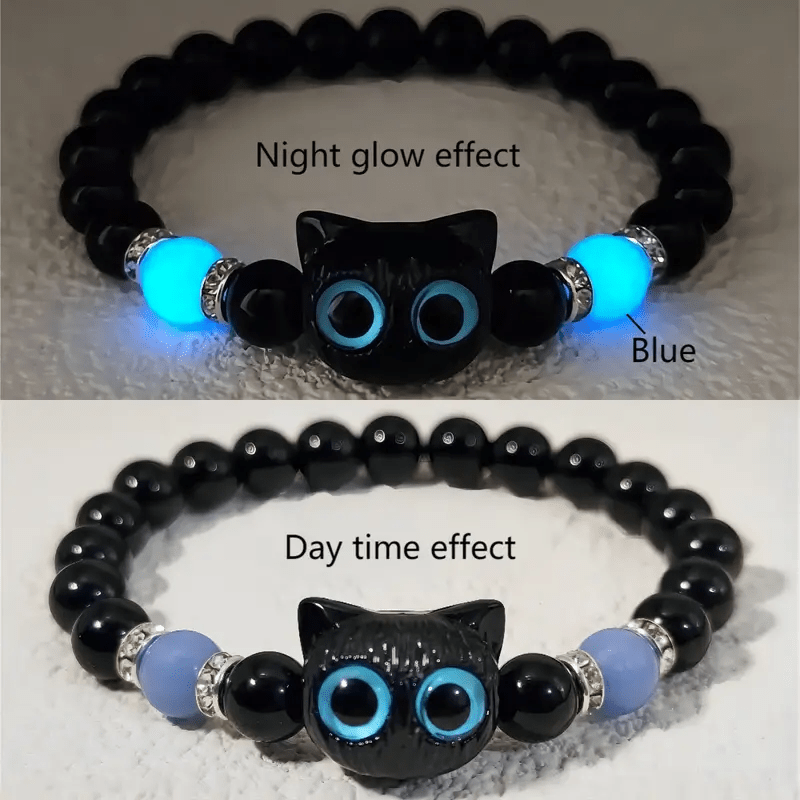 Olivenorma 1 Stück Leuchtendes süßes Katzen-Design Anhänger Perlenarmband 