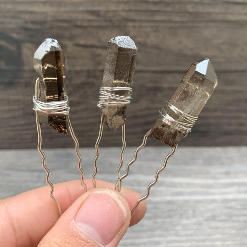 Olivenorma Handgefertigte Haarnadel mit Kristallfaden - Rauchquarz - image 25