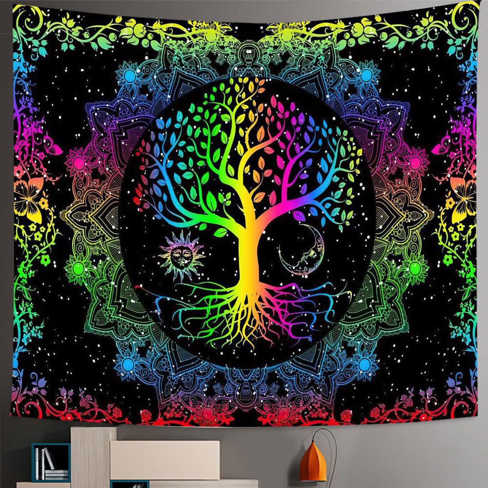 Olivenorma Sieben Chakra Baum des Lebens Boho Mandala Wandteppich