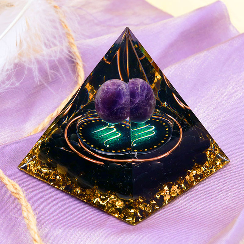 Olivenorma Amethystkugel mit Obsidian Zodiac Skorpion Orgon Pyramide 