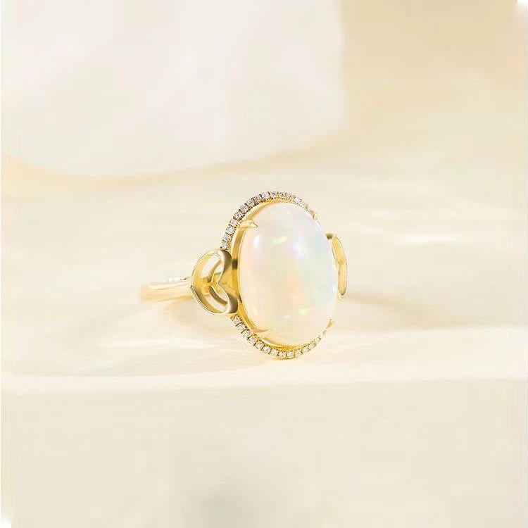 Olivenorma Großer Opal Seitenliebe Design Verstellbarer Ring 