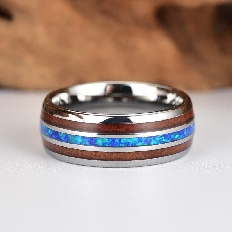 Olivenorma Koa Wood und Abalone Shell Wolframkarbid Ring