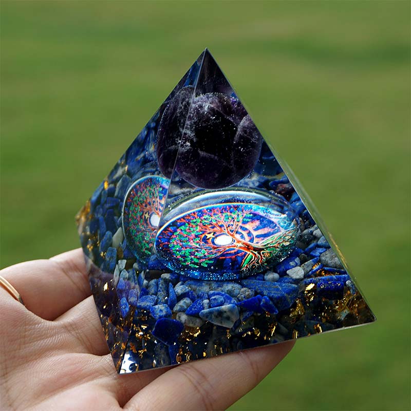 Olivenorma Amethyst mit Lapislazuli Reki Orgon-Pyramide