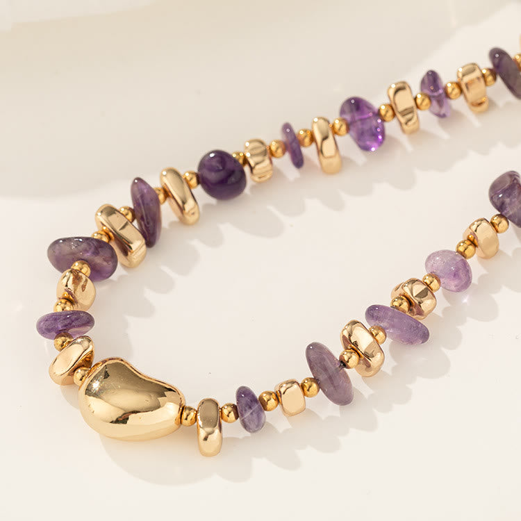 Olivenorma Goldene Schlüsselbein-Kette Geometrische Unregelmäßige Amethyst-Halskette 