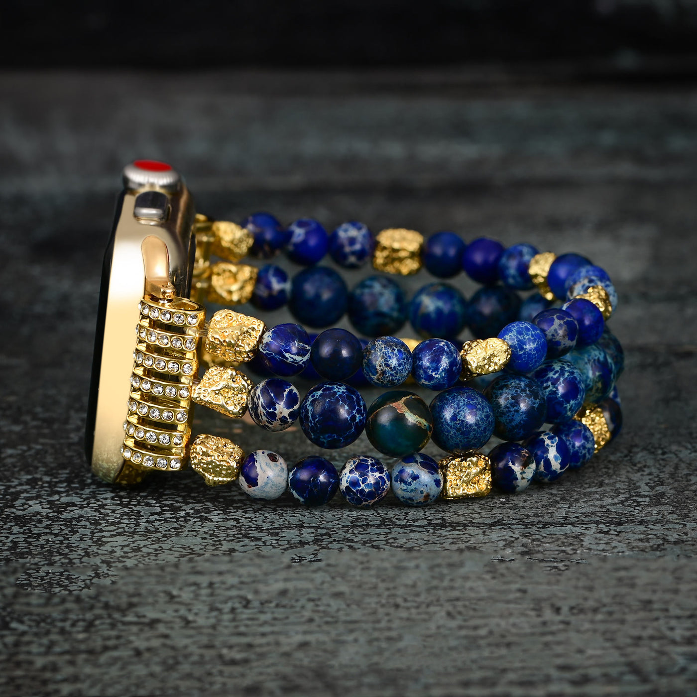 Olivenorma Blue Emperor Stone Perlenelastisches Band für Apple Watch 