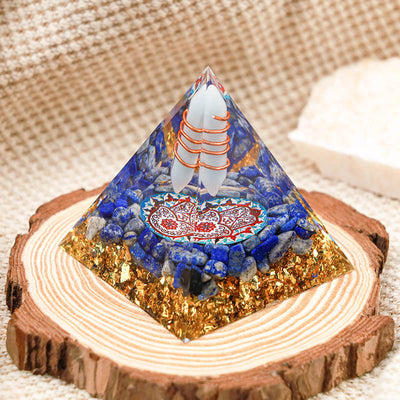 Olivenorma Aquamarine Pillar With Lapis Lazuli Hamsa Orgon-Pyramide