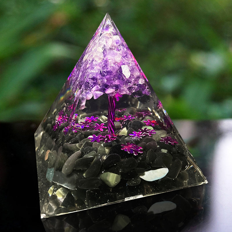 Olivenorma Soul Serenity – Amethyst & Obsidian Baum des Lebens Pyramide - image 2