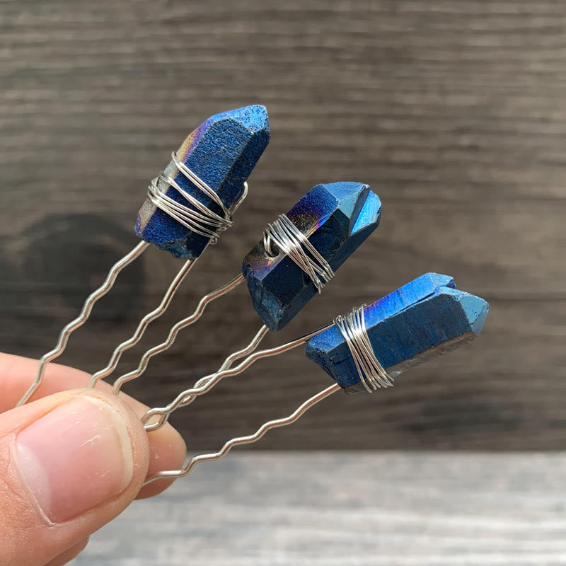 Olivenorma Handgefertigte Haarnadel mit Kristallfaden - Labradorit - image 21