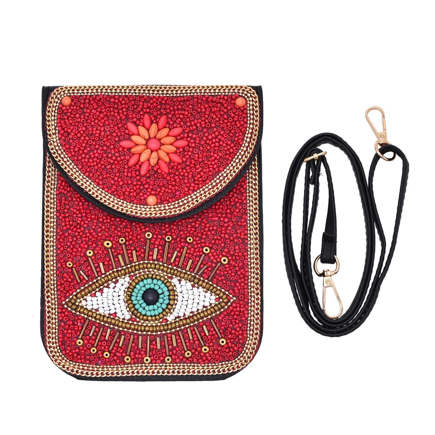 Olivenorma Bohemian Perlen Böses Auge Hamsa Handytasche 