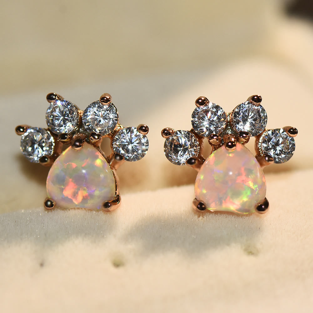 Olivenorma Kawaii Opal Weißer Zirkon Kitty Paw Ohrringe