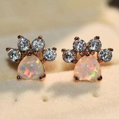 Olivenorma Kawaii Opal Weiß Zirkon Kitty Paw Ohrringe 