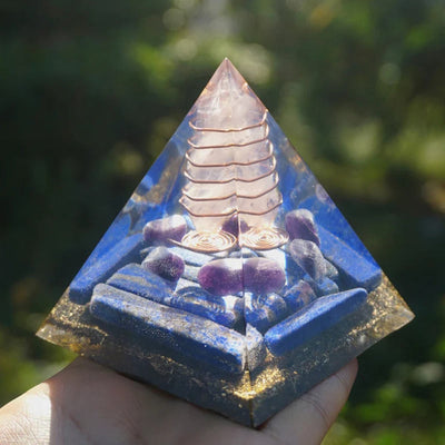 Olivenorma Rosenquarz Säule mit Lapislazuli Orgon Pyramide 