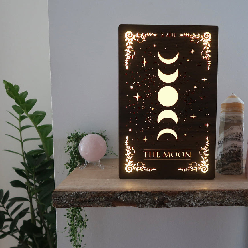 Olivenorma Mond Tarot Tischlampe Holzhohldekoration