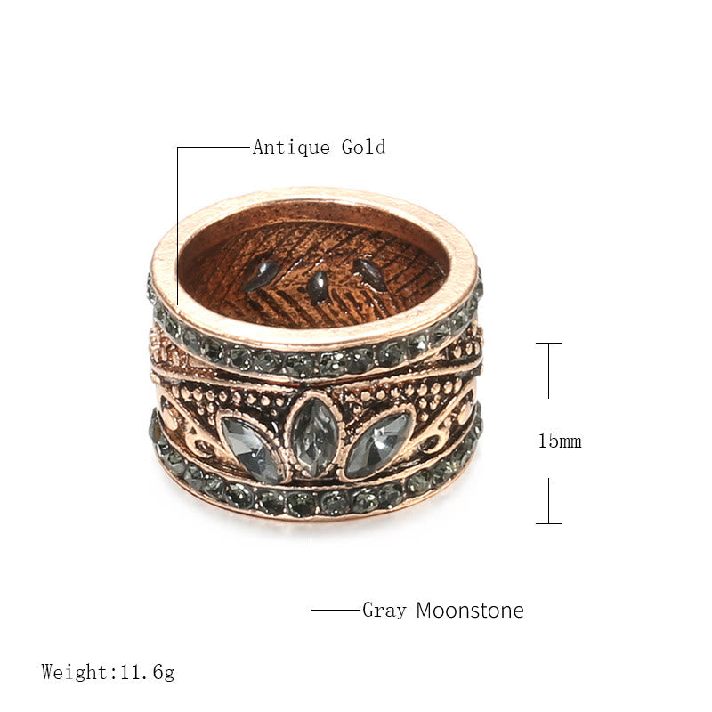 Olivenorma Bronze Gold Bohemian Grauer Mondstein Ring