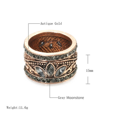 Olivenorma Bronze Gold Bohemian Grauer Mondstein Ring