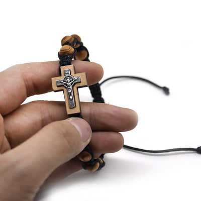 Olivenorma Kreuz Jesus Holz Rosenkranz Wickelarmband