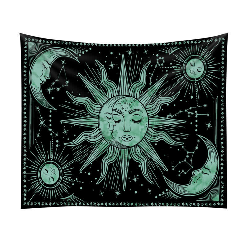 Olivenorma Sonne und Mond Retro Kunst Yoga Wandbehang Tapisserie