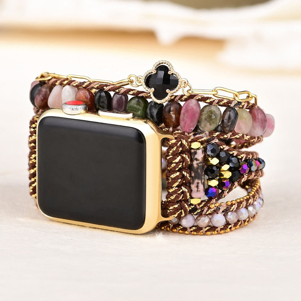 Olivenorma Strawberry Quartz Obsidian Apple Watch Armband Wickelarmband