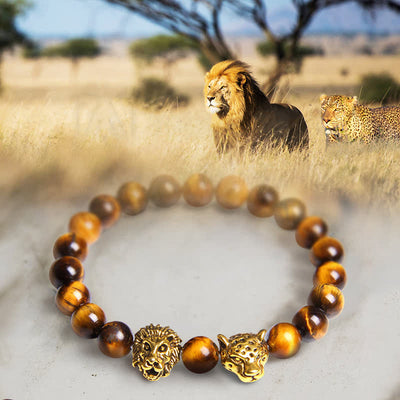 Olivenorma Armband mit Tigerauge-, Löwen- und Pantherperlen