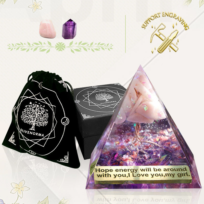 (Ausverkauf 30% RABATT / CODE: OFF30) - Olivenorma Baum des Lebens Pink Opal mit Amethyst Orgon Pyramide