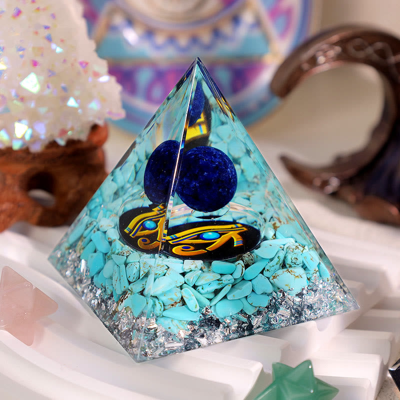 Olivenorma Blaue Sodalith Türkis Auge des Horus Orgone Pyramide