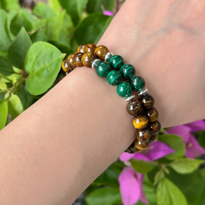 Olivenorma Tiger Eye Malachit Legierung Roller Perlen Armband 