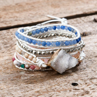 Olivenorma Rosenquarz Disthen Boho Handgemachtes Wickelarmband 