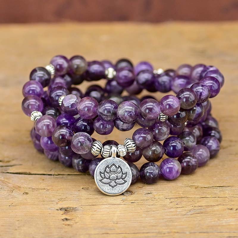 Olivenorma Amethyst Lotus Symbol Mala Halskette Armband