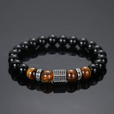 Olivenorma Herren mattiertes schwarzes Perlen Tigerauge Armband