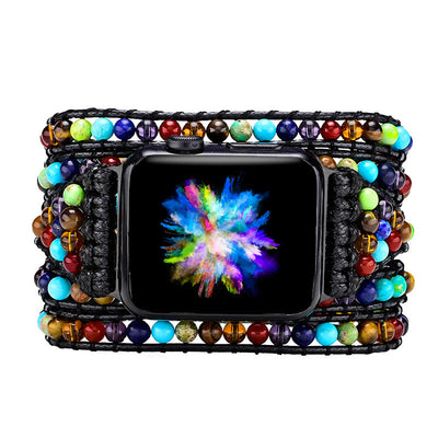 Olivenorma 5-lagiges Chakra Stein handgewebtes Apple Watch Armband 