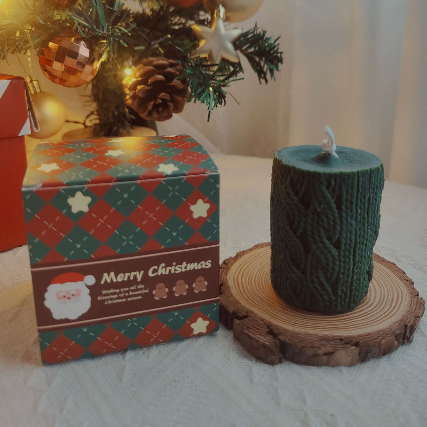 Olivenorma Gravierte Handschuhe Garnknäuel Weihnachtssocke Kerze 