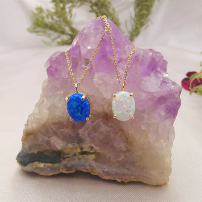 Olivenorma Blue White Opal 18k vergoldete Kupferhalskette 