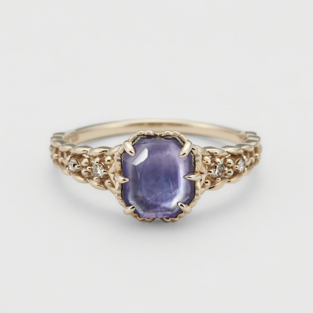 Olivenorma Natur Amethyst Quadrat Stein Ring Halskette 