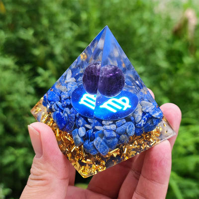 Olivenorma Amethyst mit Lapislazuli Jungfrau-Sternzeichen Orgon-Pyramide