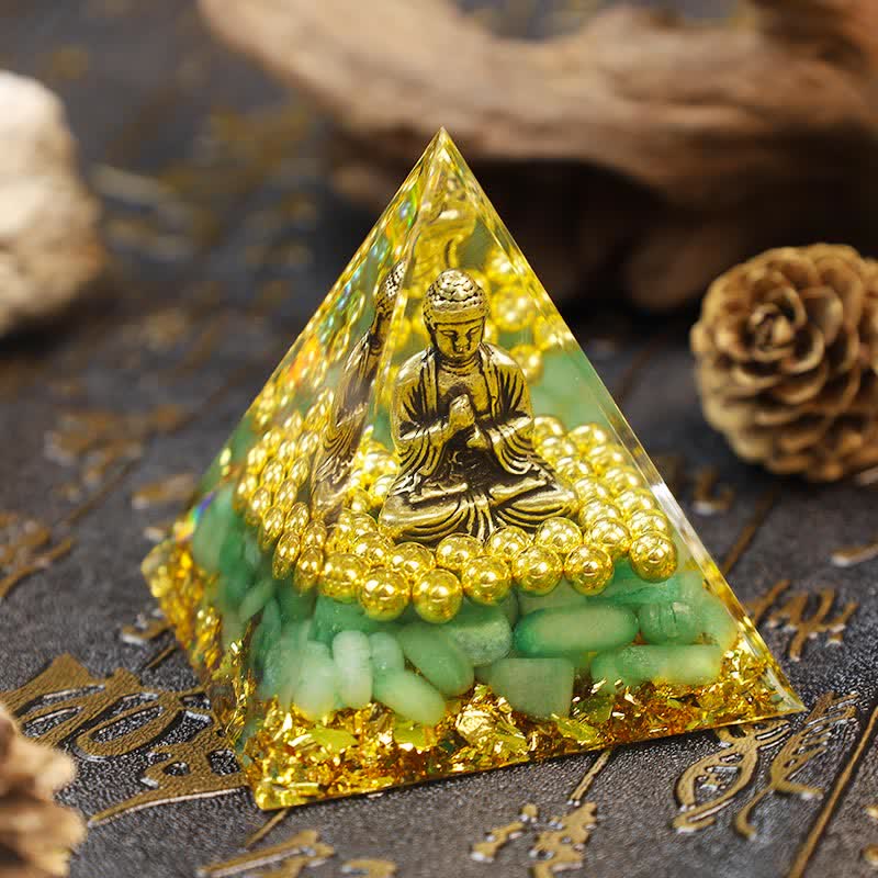 Olivenorma Grüner Aventurin mit Buddha Orgone Pyramide 