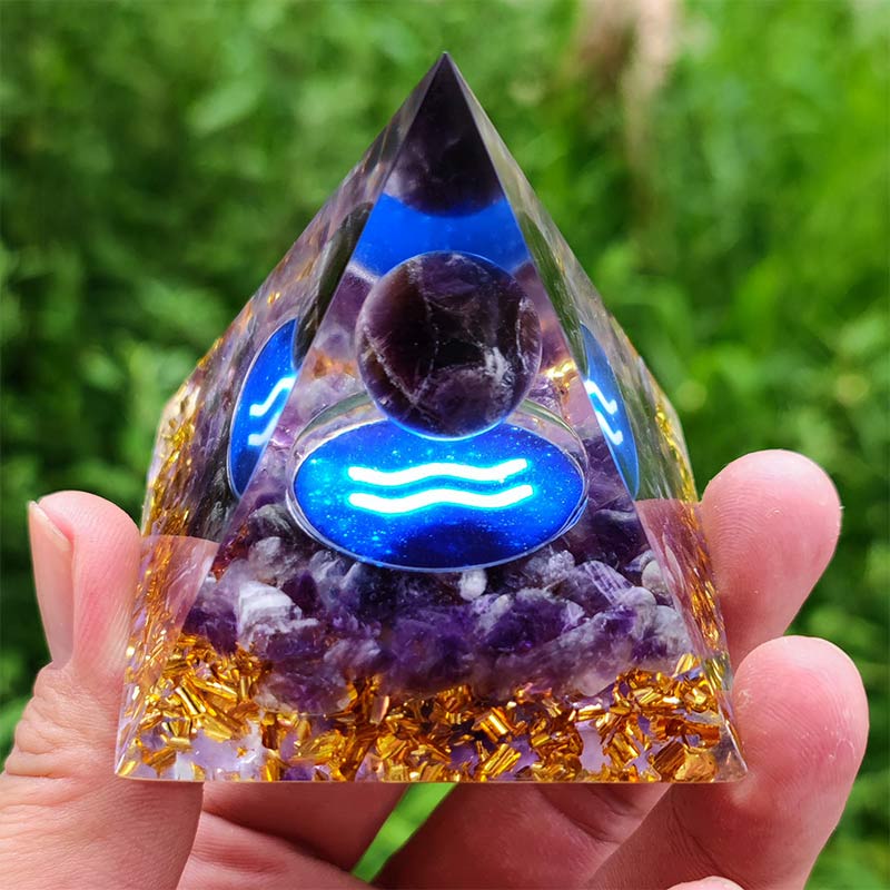 (Abverkauf 30% Rabatt / CODE: OFF30) - Olivenorma Amethyst Wassermann Zodiac Orgone Pyramid