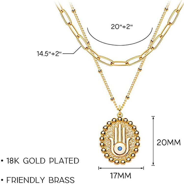 Olivenorma Evil Eye Hamsa Goldfarbene mehrreihige Kettenhalskette 