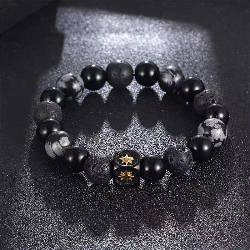 Olivenorma Lavagestein Obsidian Verstellbares Herrenarmband 