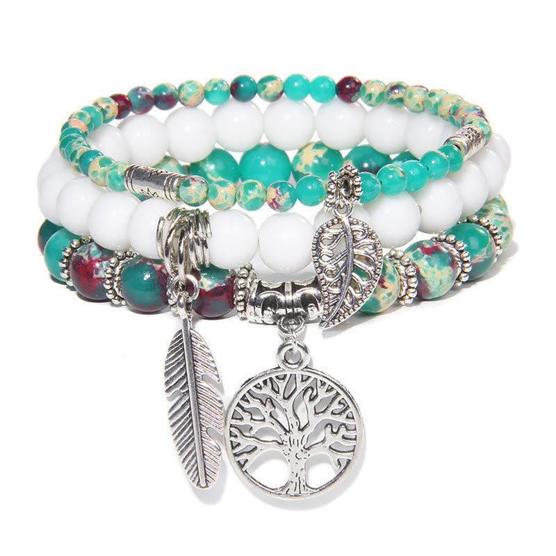 Olivenorma "Nature's Healing Moments" Grüner Shoushan-Stein Baum des Lebens 3-teiliges Armband-Set