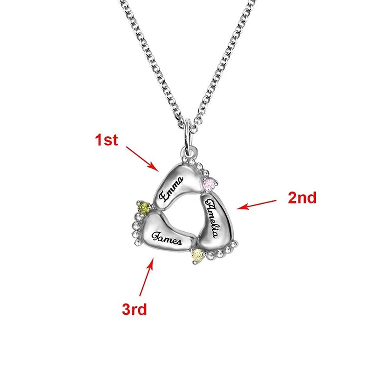 Olivenorma Personalisierte und Gravierte Babyfüße-Geburtssteine-Halskette