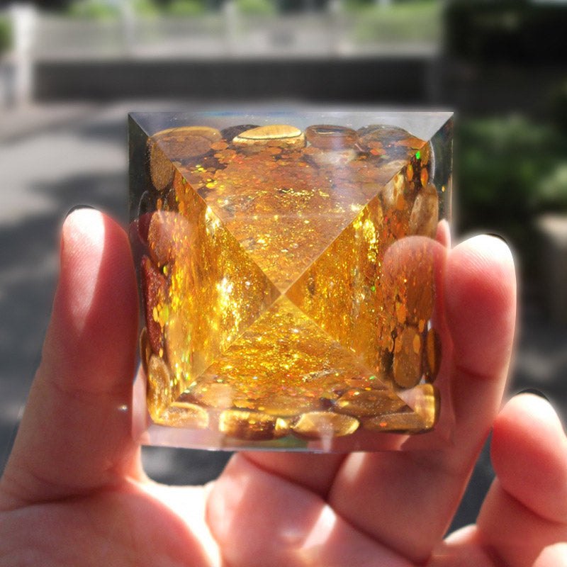 Olivenorma Golden Harmony Tigerauge & Citrin Lebensbaum Orgon-Pyramide - image 4