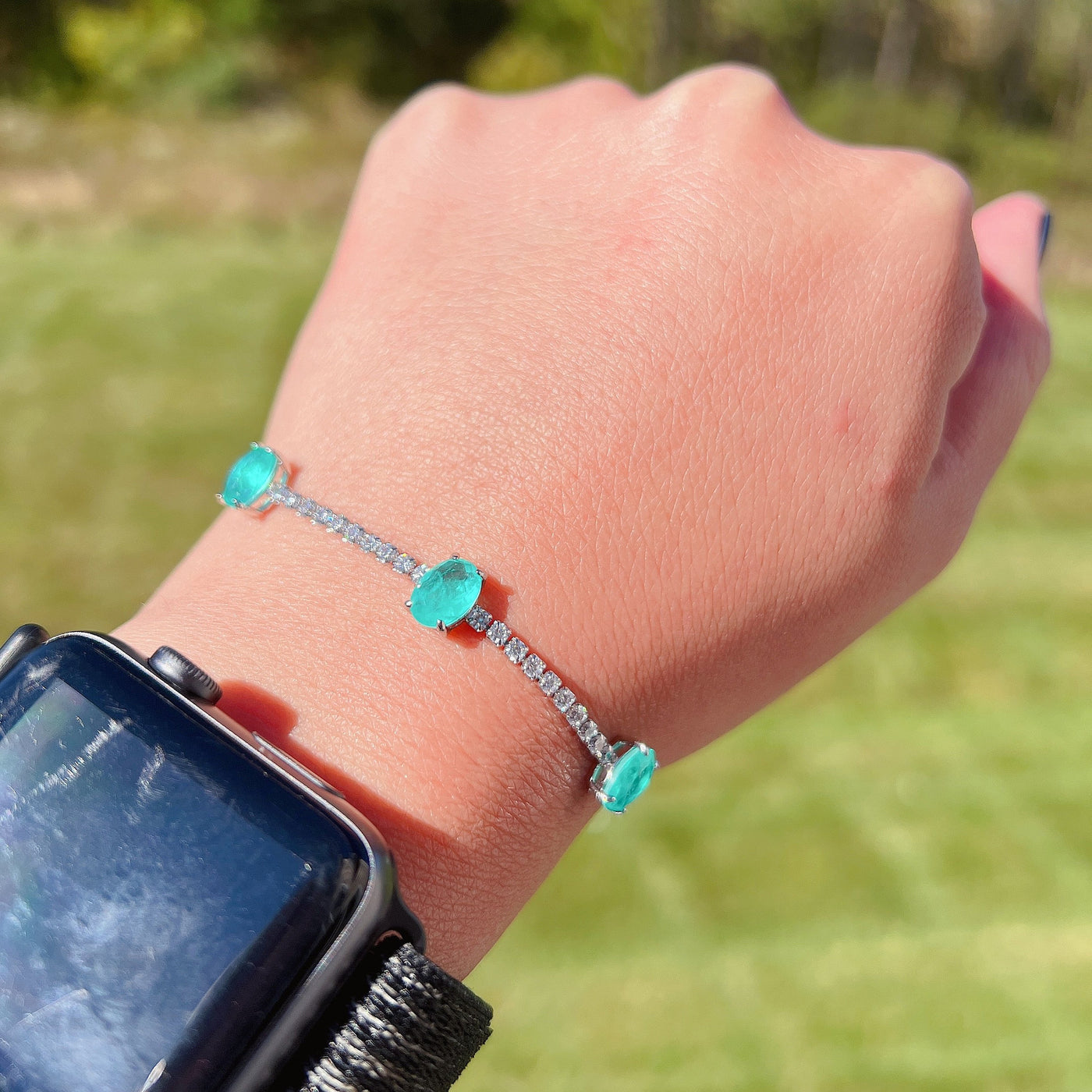 Olivenorma Drei Paraiba Turmalin Armband 