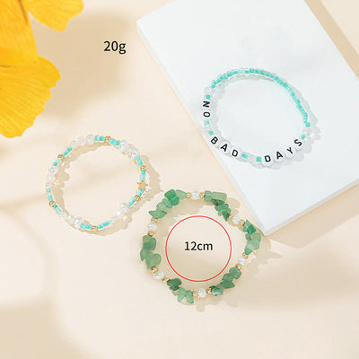 Olivenorma „No Bad Days“ Kristallperlen-Dreilagen-Armband-Set