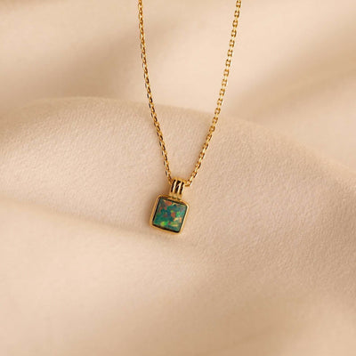 Olivenorma Bunte Opal Liebe Quadratische Anhänger 18k Gold Halskette - image 12