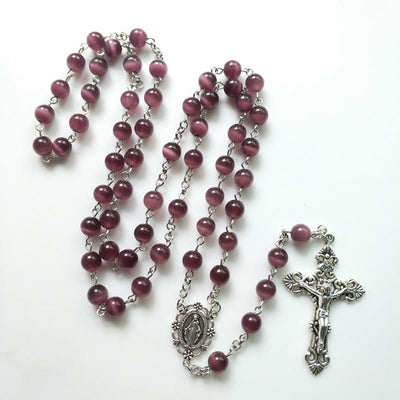 Olivenorma Lila Katzenauge Stein Kreuz Rosenkranz Halskette - image 5