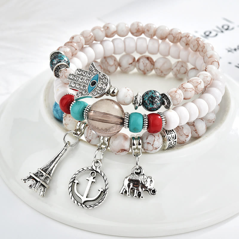 Olivenorma Elephantenturm Böses Auge Hamsa Armband Set